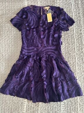 Michael Kors Purple Textured Short Sleeve Party Dress